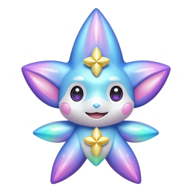 Elemental neon-pastel-iridescent shimmering lucky charming starry smiling cute Jirachi-Dragalge-Pokémon-Fakémon-hybrid-creature sticker