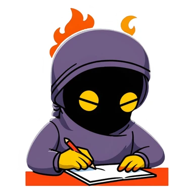 Man writing and on fire with band on his head and star eye sticker