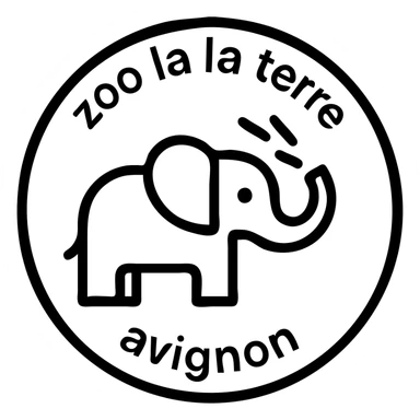 Logo avce un éléphant qui projette de l'eau avec au tour ( en rond ) écris : zoo de la terre avignon  sticker