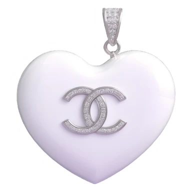 Change the glossy black heart to glossy white, keep the diamond accent and silver Chanel logo, elegant, white and silver color scheme, 3D emoji style, keep the background transparent. sticker