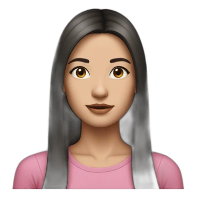 caucasian woman, with long straight hair, black  hair, brown eyes,with a pink top,hyperrealist sticker