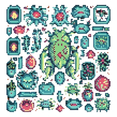 bacteria with cell organs, retro video game look, in pixel art style sticker