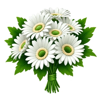 bouquet White Gerbera Daisy, luxuriant, leaf, bud sticker