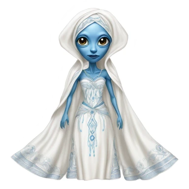 a blue alien woman full body in white Romanov dress sticker