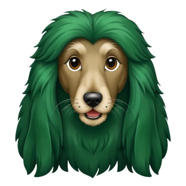 dark green dog extra furry afghan hound. The dog fur is totally dark green sticker