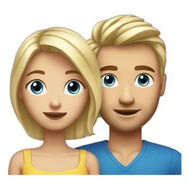one small european blonde woman in the front, one european tall guy with short straight blonde hair and piercing blue eyes sticker