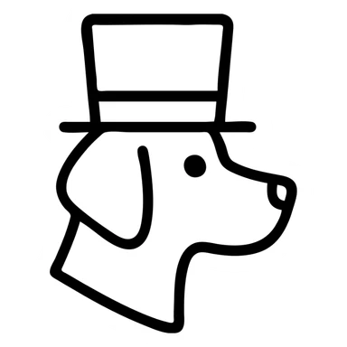 icon of a dog in a tophat, simple black outline sticker