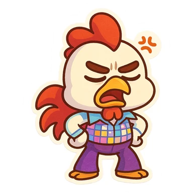 Coq disco qui perd patience en style cartoons enfant style gumball  sticker