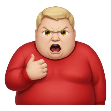 obese man angry, bulging eyes, shouting, 'PRONOUNS' at the top, Apple emoji style sticker