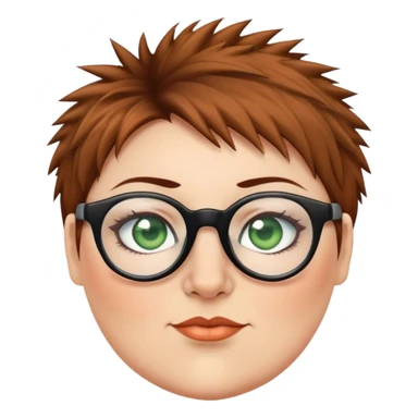  plus size white women round nose with short  brown shaggy spiked hair wearing glasses green eyes  sticker