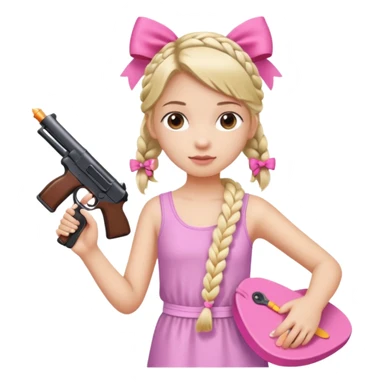 A girl who has a braid on one should and has a flipflop in one hand that has a bow while in the other hand she has a gun with a bow  sticker