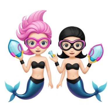 2 Mermaids one wearing a light pink snorkel mask and the other wearing black snorkel mask sticker