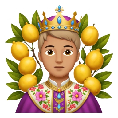 attractive young man and the Queen of the Huerta 2024 in Murcia, dressed in regional costumes, surrounded by flowers and lemons sticker