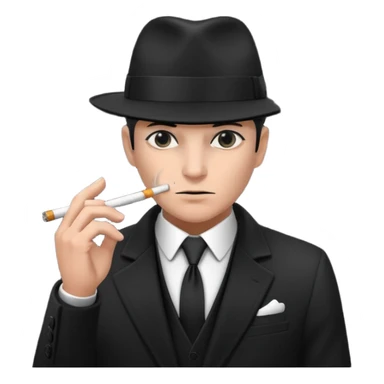Syndicate agent in the future, with a black suit and mafia looking hat, smoking a cig sticker