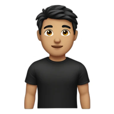 Youth man has a skin color of 6 from 10 white medium black hair and a light chin and wearing a black T-shirt sticker