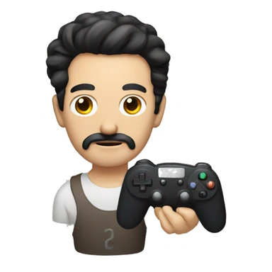 dark hair dark eye man with short mustache holding game controller sticker