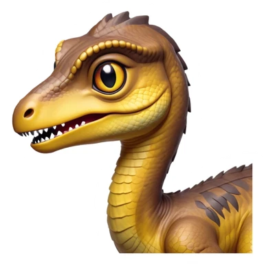 Cinematic Cute jurassic park Velociraptor Portrait Emoji, Head tilted playfully with a cheeky smirk, featuring a compact, agile form with smooth, dark scales and softened, expressive eyes that sparkle with mischievous charm, Simplified yet irresistibly adorable features, highly detailed, glowing with a warm, inviting prehistoric glow, high shine, affectionate and lively, stylized with a touch of whimsical dinosaur mischief, soft glowing outline, capturing the essence of a playful jurassic park Velociraptor that seems as if it could sprint out of the screen into your heart! sticker