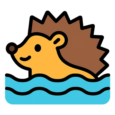 color outline icon of a hedgehog floating on water sticker