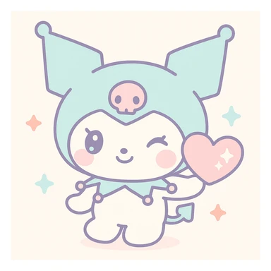 Kuromi character winking and presenting a heart, kawaii style, heart with sparkles sticker