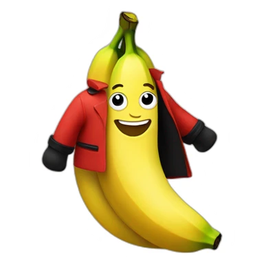 Banana smiling wearing a red jacket with black sleeves sticker