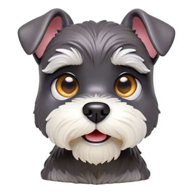 Cinematic Comical Miniature Schnauzer Portrait Emoji, Head tilted dramatically with a comically shocked expression and large, animated eyes, featuring a sharply defined salt-and-pepper fur with exaggerated, humorous eyebrows, simplified yet hilariously detailed, glowing with a bold, playful radiance, high shine, exuding a spirited and cheeky charm, styled with a soft glowing outline, capturing the essence of a Miniature Schnauzer that appears ready to dash into a burst of comic energy! sticker