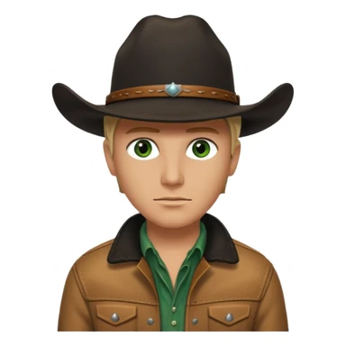 yellowstone ranch cowboy with black cowboy hat, black t-shirt, leather tan jacket, and green eyes sticker