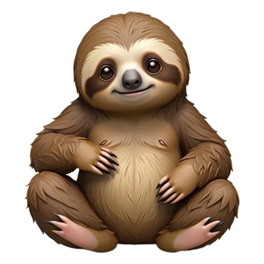 cinematic-sloth-realistic-full-body-sitting-emoji,-long-curved-claws-clinging,-thick-shaggy-brown-fur-slightly-ruffled,-head-tilted-dramatically,-slow-blinking-eyes-filled-with-serene-wisdom,-simplified-yet-realistic-focused-features,-highly-detailed,-glowing-with-an-almost-sarcastic-glow sticker