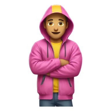  guy in pink  shirt and yellow rain jacket sticker