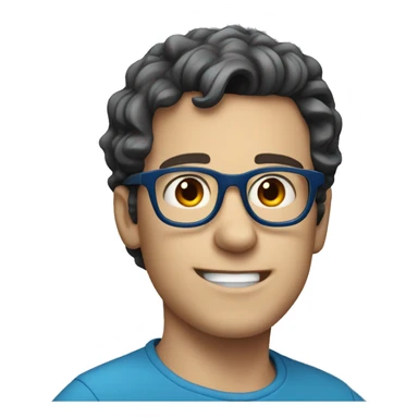 wavy short dark hair white guy, with blue glasses, charming energy sticker