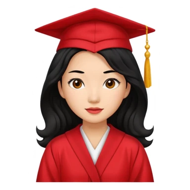 Graduate asian black hair with wavy hair long  with red sticker