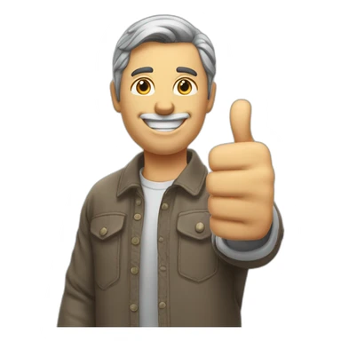 man giving thumbs up, hand in foreground, head in background, wide angle shot sticker