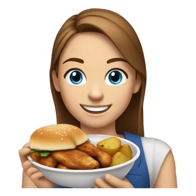 White girl blue eyes brown hair eating grilled chicken and potato  sticker
