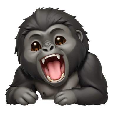 Cinematic Cute Yawning mountain Gorilla Portrait Emoji, Head tilted slightly with a dramatic, wide-open yawn, showcasing a formidable build with a black and greyy mane and drowsy, half-closed eyes, Simplified yet irresistibly adorable features, highly detailed, glowing with a soft, cozy jungle glow, high shine, relaxed yet expressive, stylized with a dash of whimsical primate charm, soft glowing outline, capturing the essence of a drowsy yet affectionate guardian that appears ready to stretch out for a nap! sticker