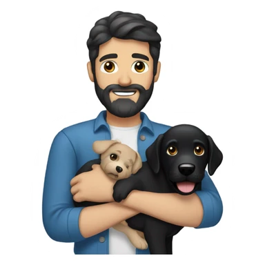 man with dark hair blue eyes beard and mustache holding black Labrador  sticker