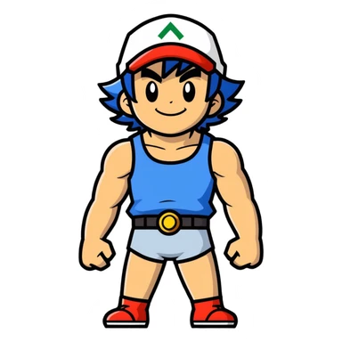 Hot handsome muscular 6ft 5inch tall smiling happy fun shirtless Ash Ketchum and his best friend  sticker