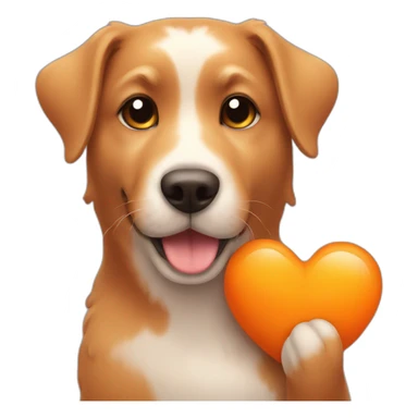 Cute dog holding a orange heart sticker