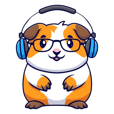 studious guinea pig with glasses wearing a headset sticker