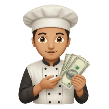 chef holding money sticker