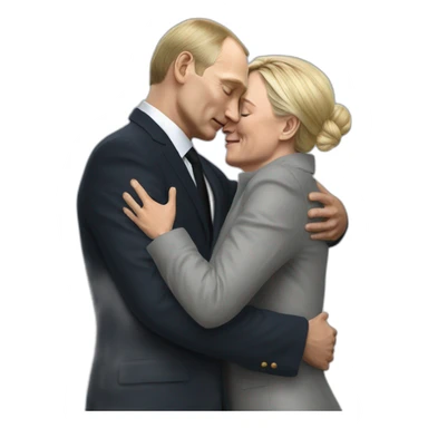 marine lepen giving a hug to vladimir putin hyperrealistic sticker