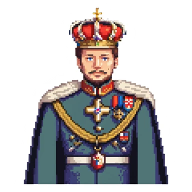 Russian Tsar with elaborate crown, decorated military uniform with medals, royal cape sticker