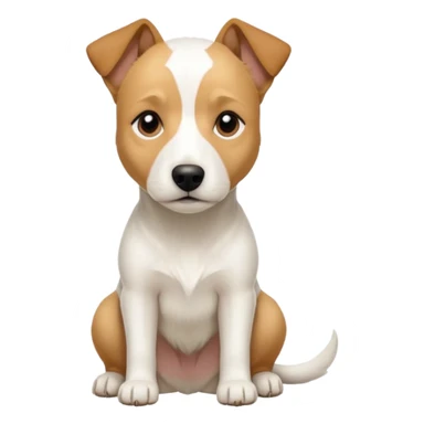 a full body facing front on of a buff white parson russell terrier looking dog the size of a kelpie with light brown long ears resting on its face and a light brown patch above one eye and a large snout. the rest of the dog is completely white.  sticker