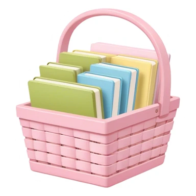 Pastel pink pastel yellow pastel blue and matcha colored books in a basket sticker