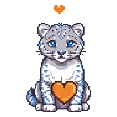 snow leopard with blue fur, white spots, and a heart sticker