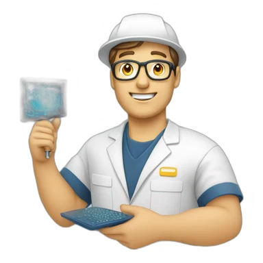 technicien qui tient une fibre optique dans la main sticker