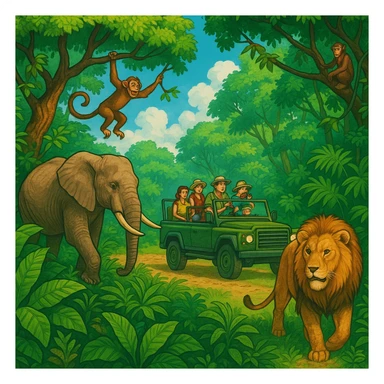 digital illustration of jungle safari sticker