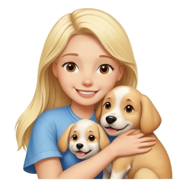 smiling blonde girl hugging dog sticker