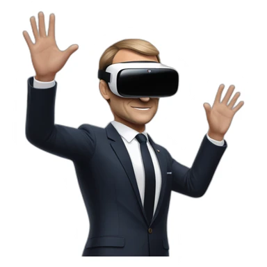 President Macron with oculus quest white sticker