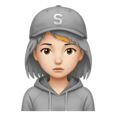 Female tech developer going back to work after christmas holidays, looking tired and wearing a hoodie and a baseballcap that says "SVT" sticker