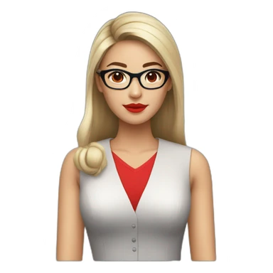 Young woman asiatic teacher, red glasses, red lipstick, red dress, black eyes, black square hairs  sticker