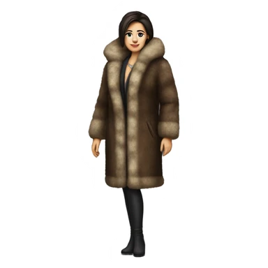 Realistic brunette mob wife full body fur coat sticker